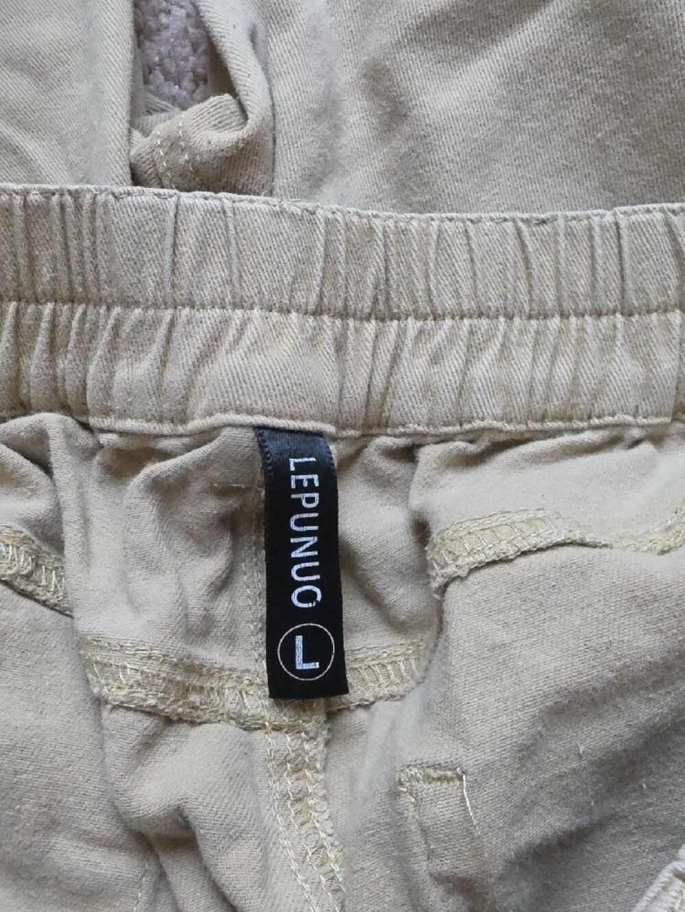 Women's Casual Elastic-Waist Tan Pants-School Uniform - Picture 6 of 7